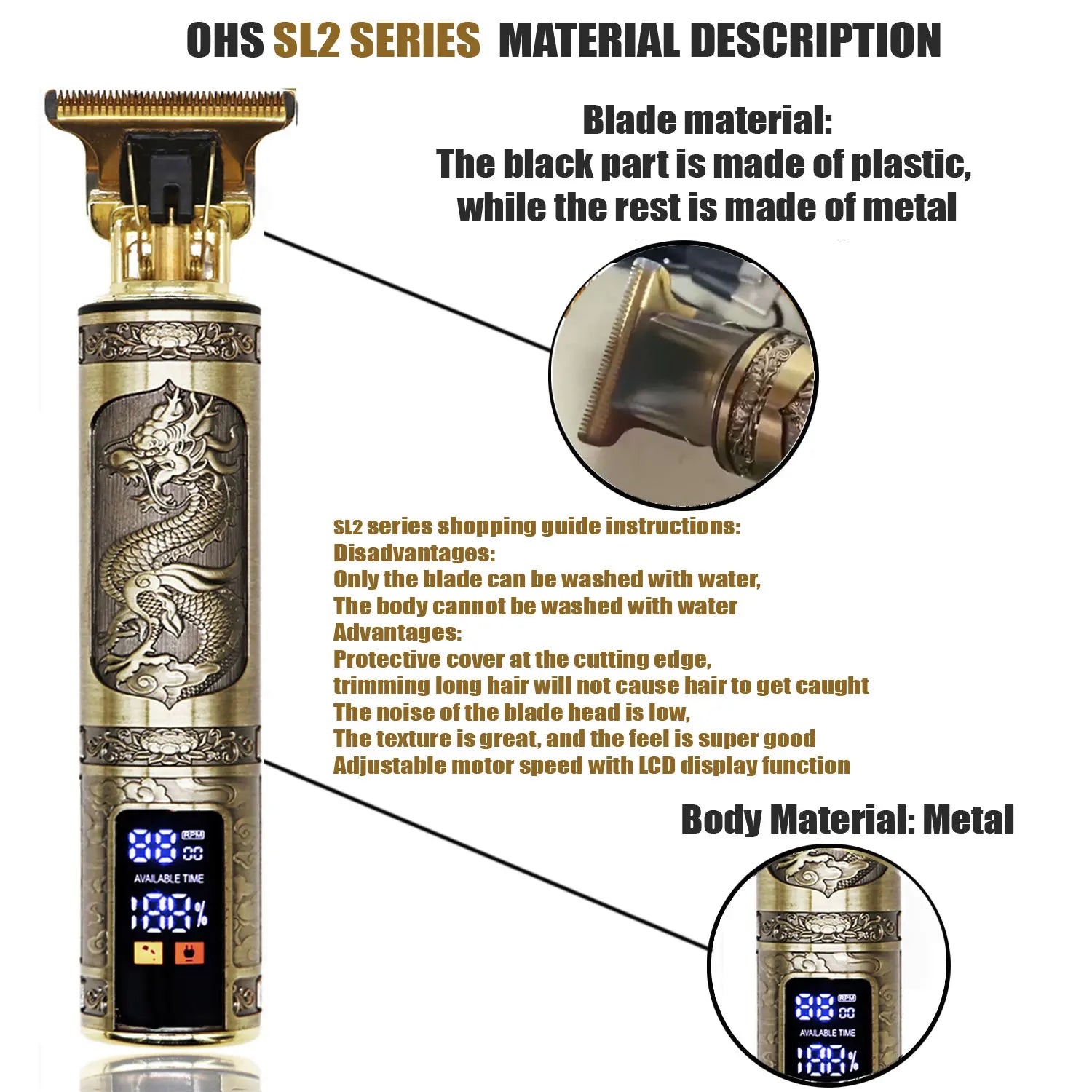 Máquina de cortar el pelo y barba, recargable y de estilo vintage