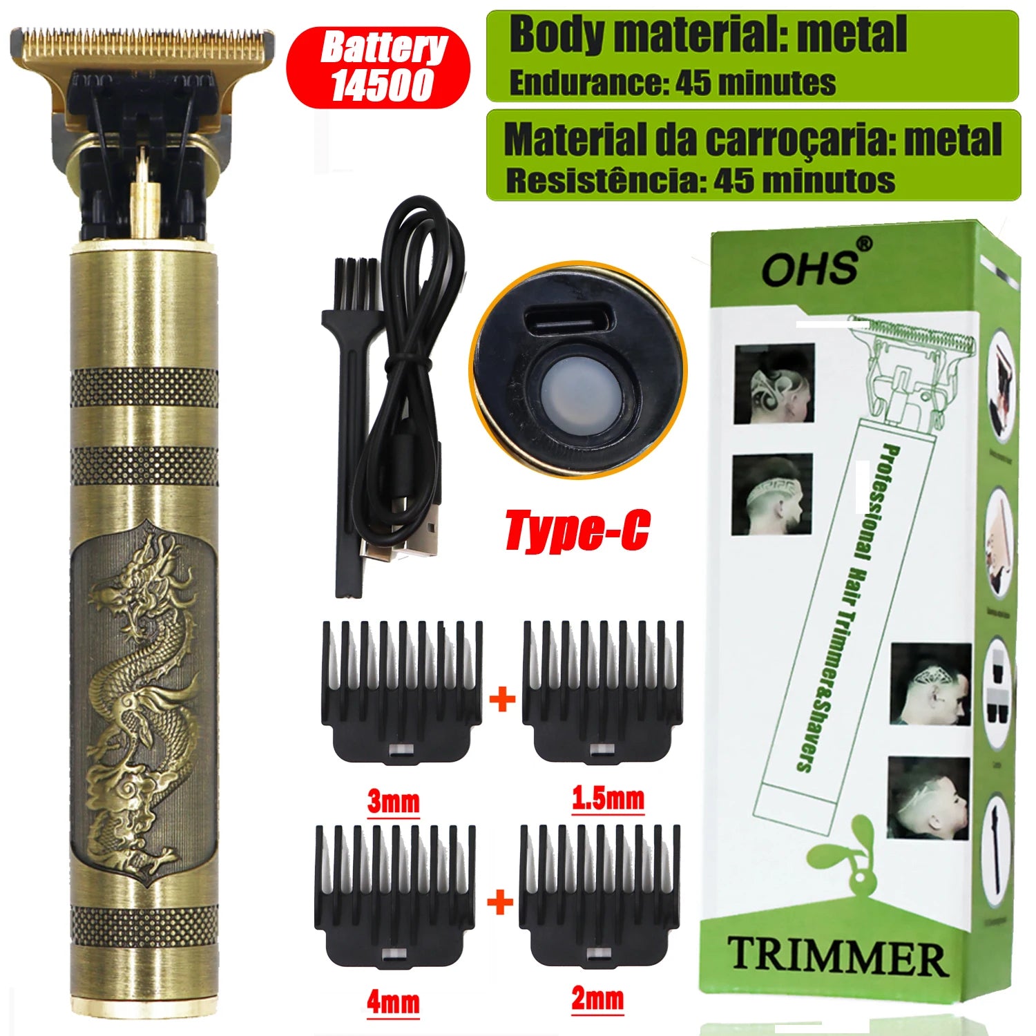 Máquina de cortar el pelo y barba, recargable y de estilo vintage